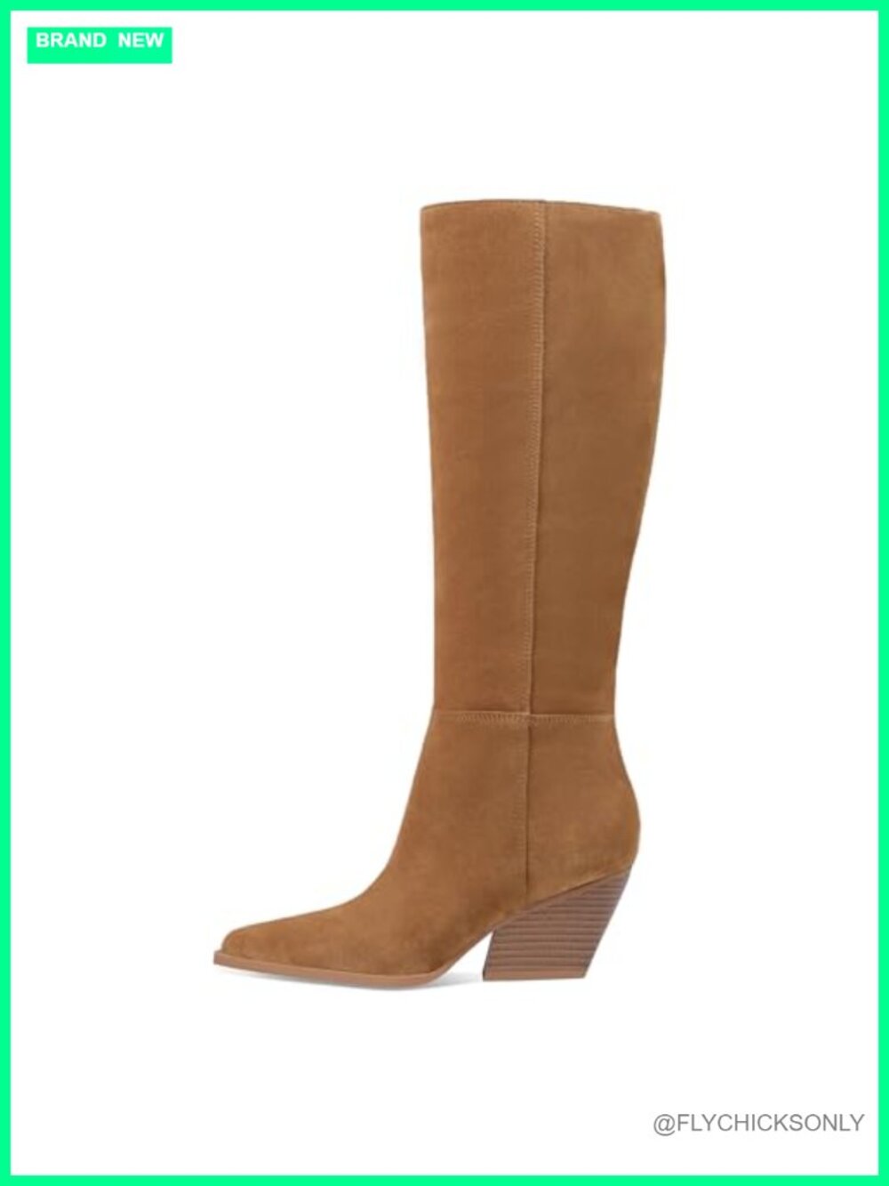 Womens Suede Knee High Boots Chunky Heels Snip Toe Pull On Wide Calf